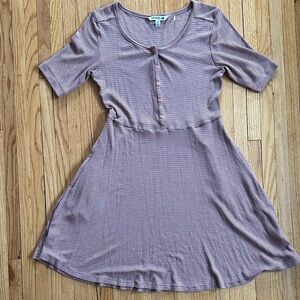 Toad & Co  Mauve Striped Daisy Rib Henley Skater Dress | M